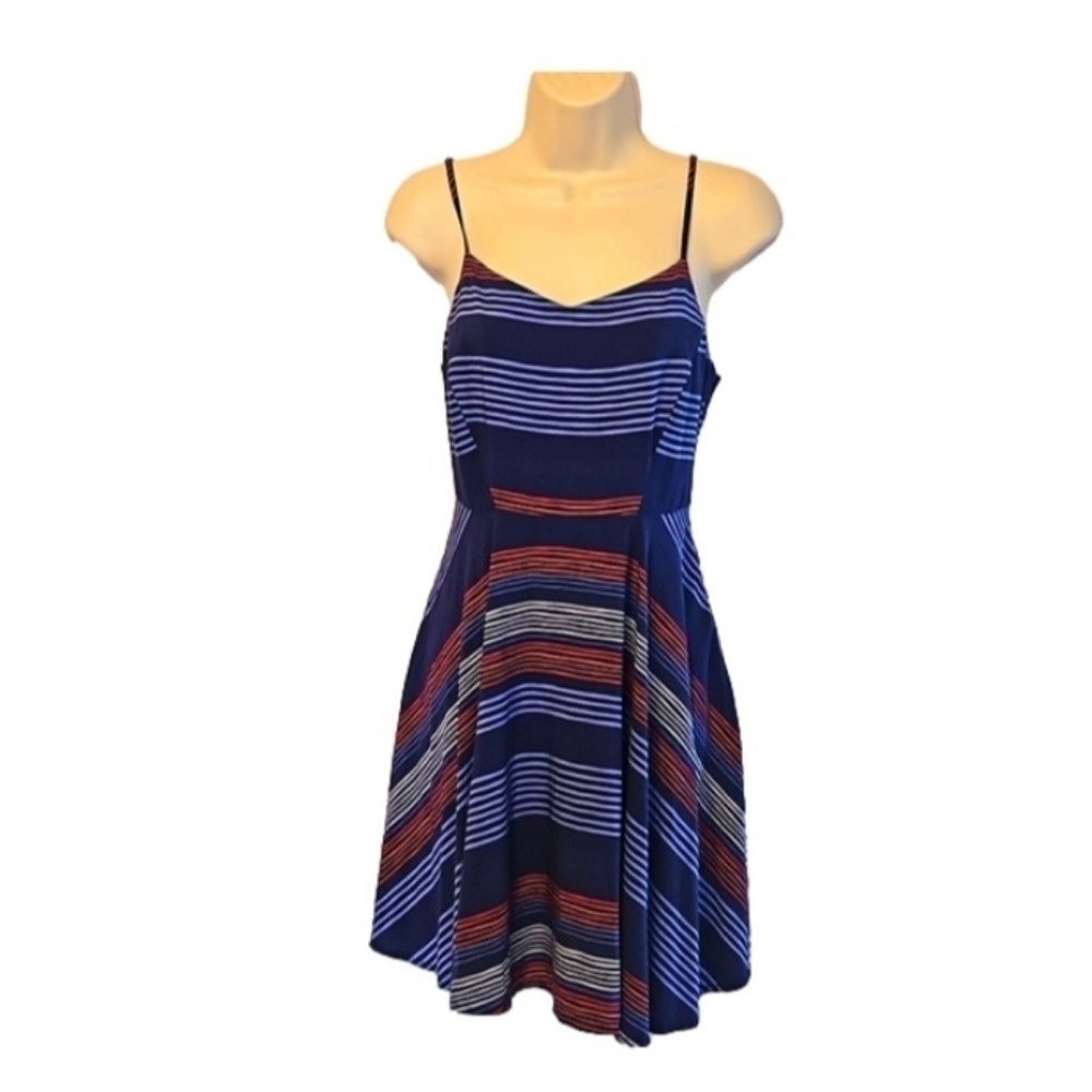 Old Navy patriotic mini dress petite blue scrunch Bach geometric design stripes - Picture 3 of 17